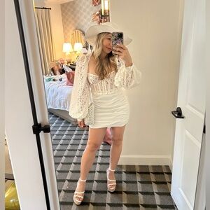 Lacey Mini Dress in White - For Love & Lemons / Revolve: Size M